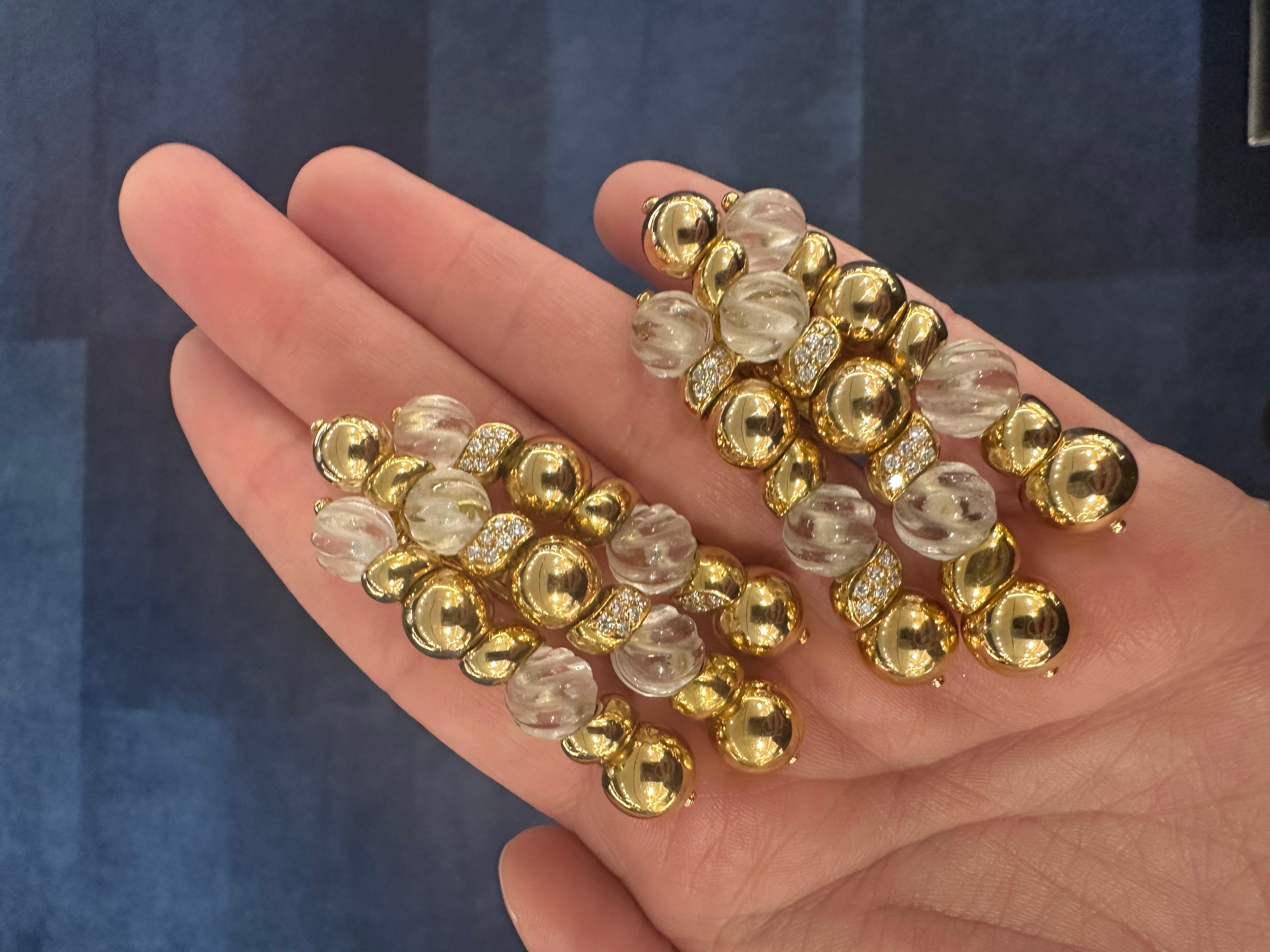 Vintage 1970s Boucheron 18K Gold Rock Crystal Drop Earrings In Good Condition For Sale In Houston, TX