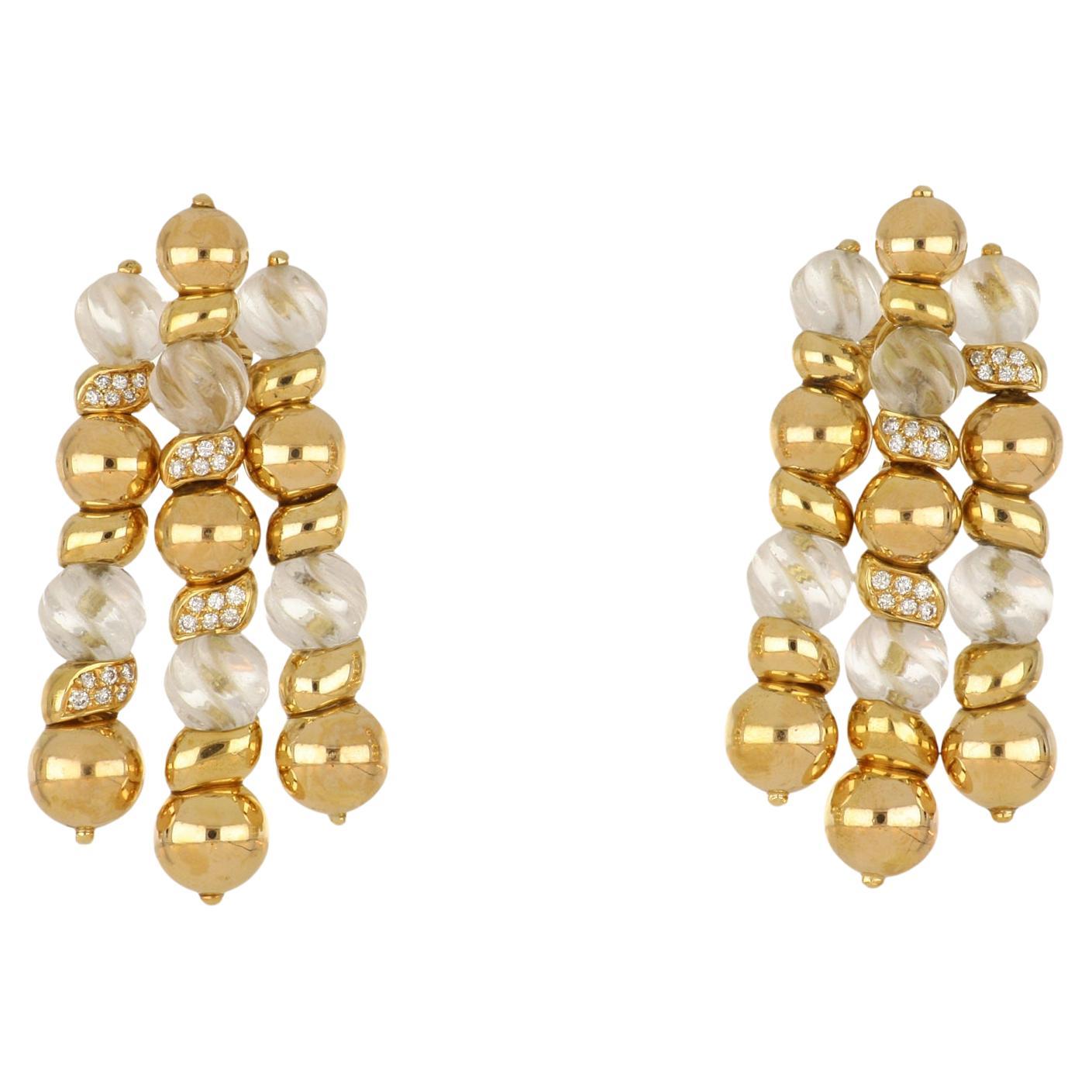 Vintage 1970s Boucheron 18K Gold Rock Crystal Drop Earrings For Sale