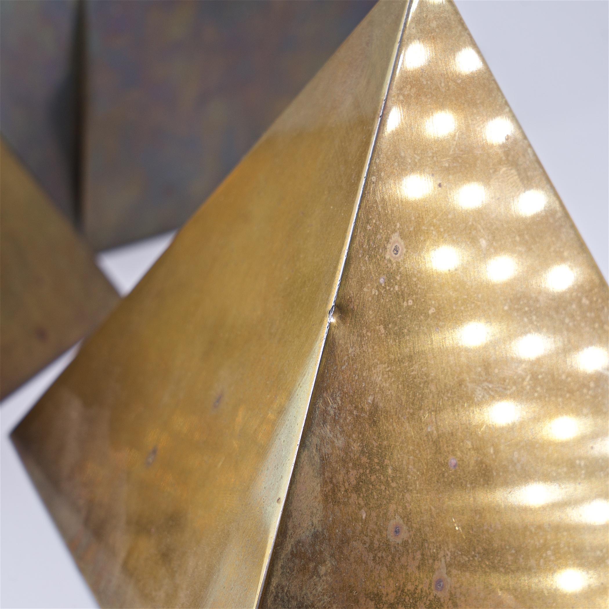 Post-Modern Vintage 1970s Brass Geometric Table Sculptures Pyramid Cube Mid-Century, Italy For Sale