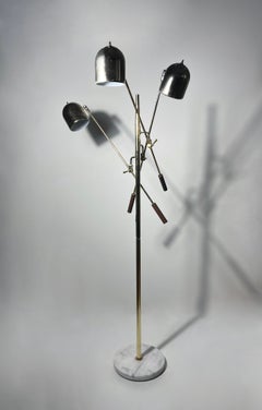 Vintage 1970s Brass & Marble Triennale Arredoluce Style Floor Lamp