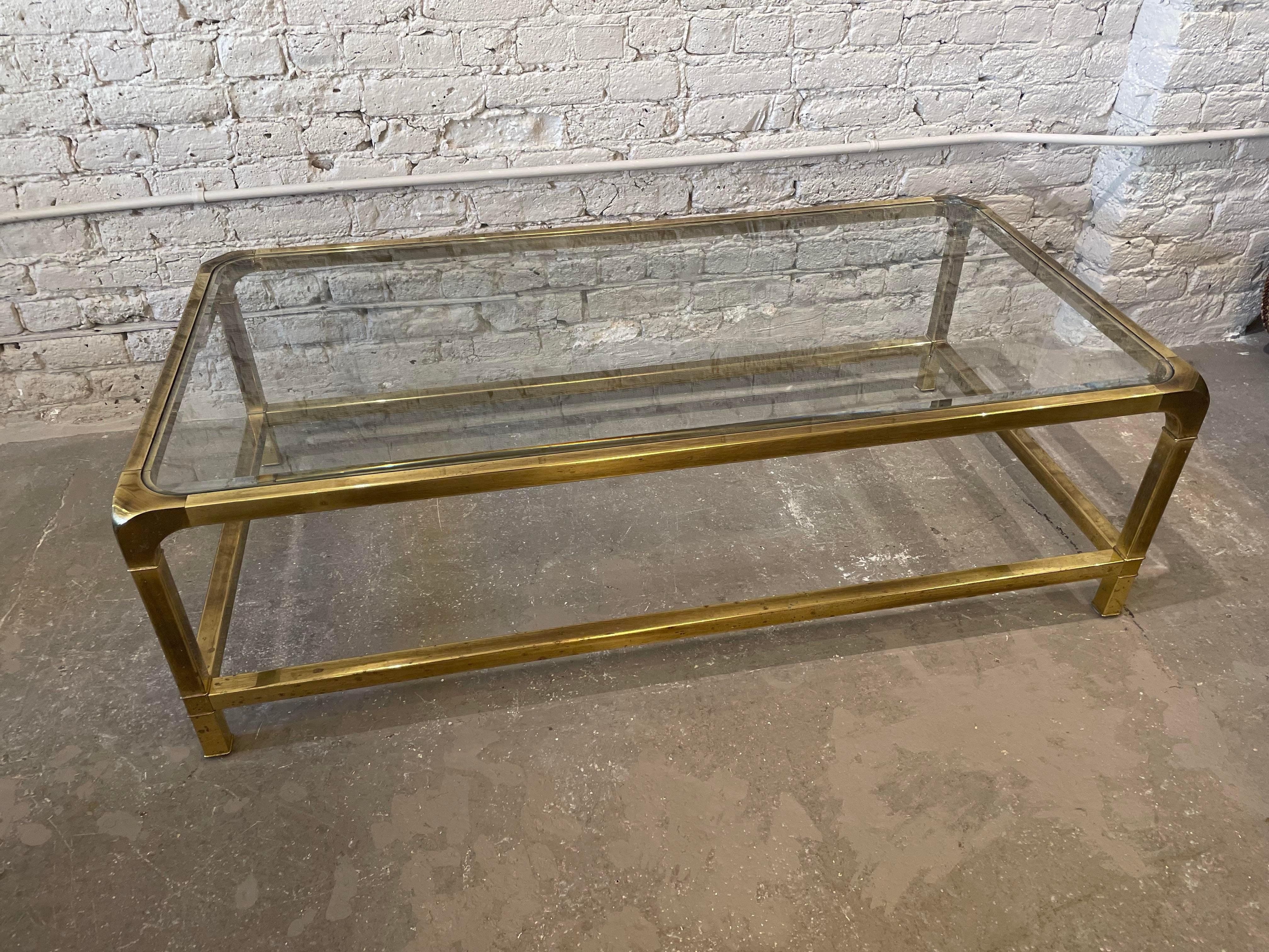 Mid-Century Modern Vintage 1970s Brass Mastercraft Style Coffee Table For Sale