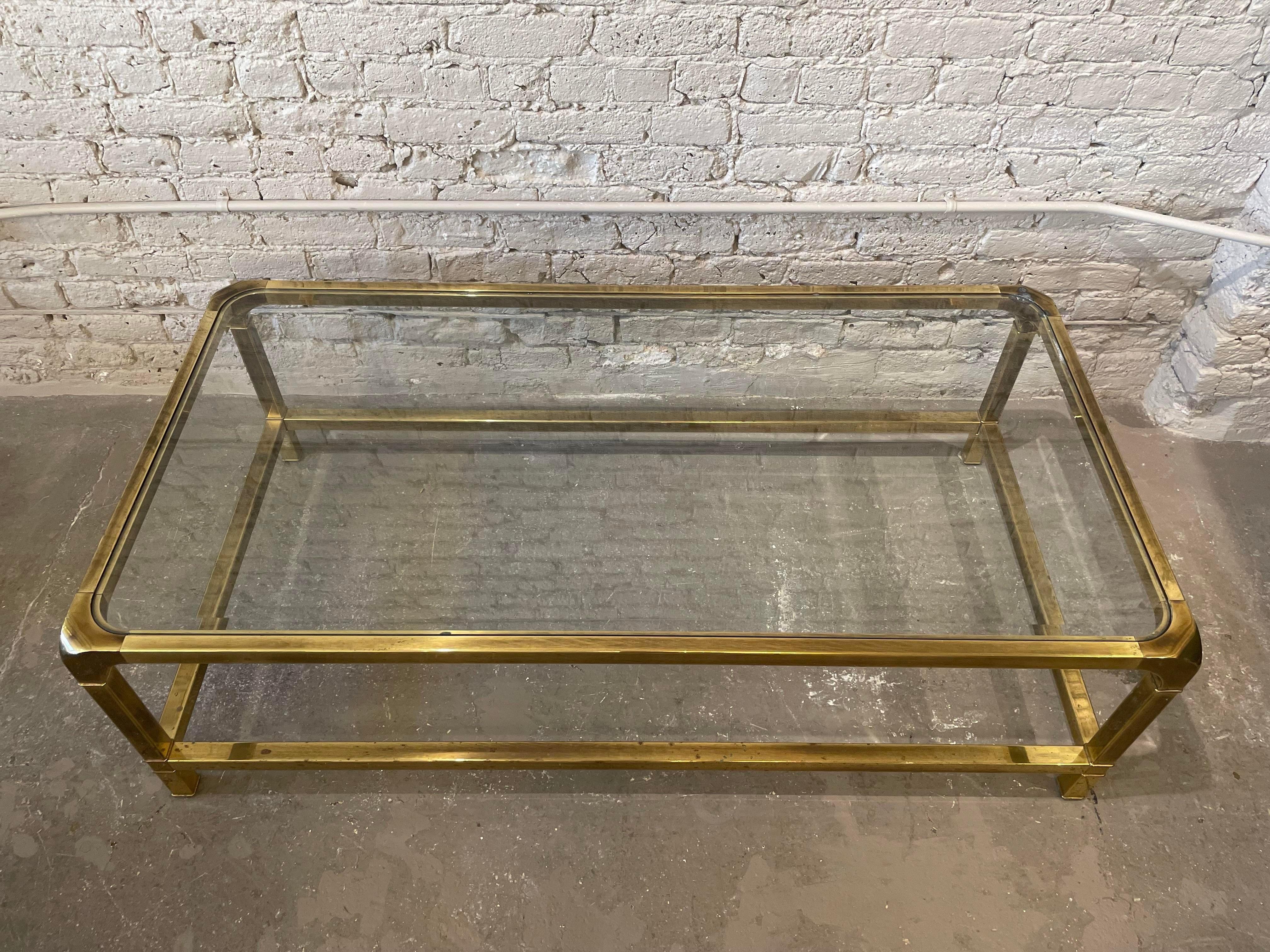 Vintage 1970s Brass Mastercraft Style Coffee Table In Good Condition For Sale In Chicago, IL