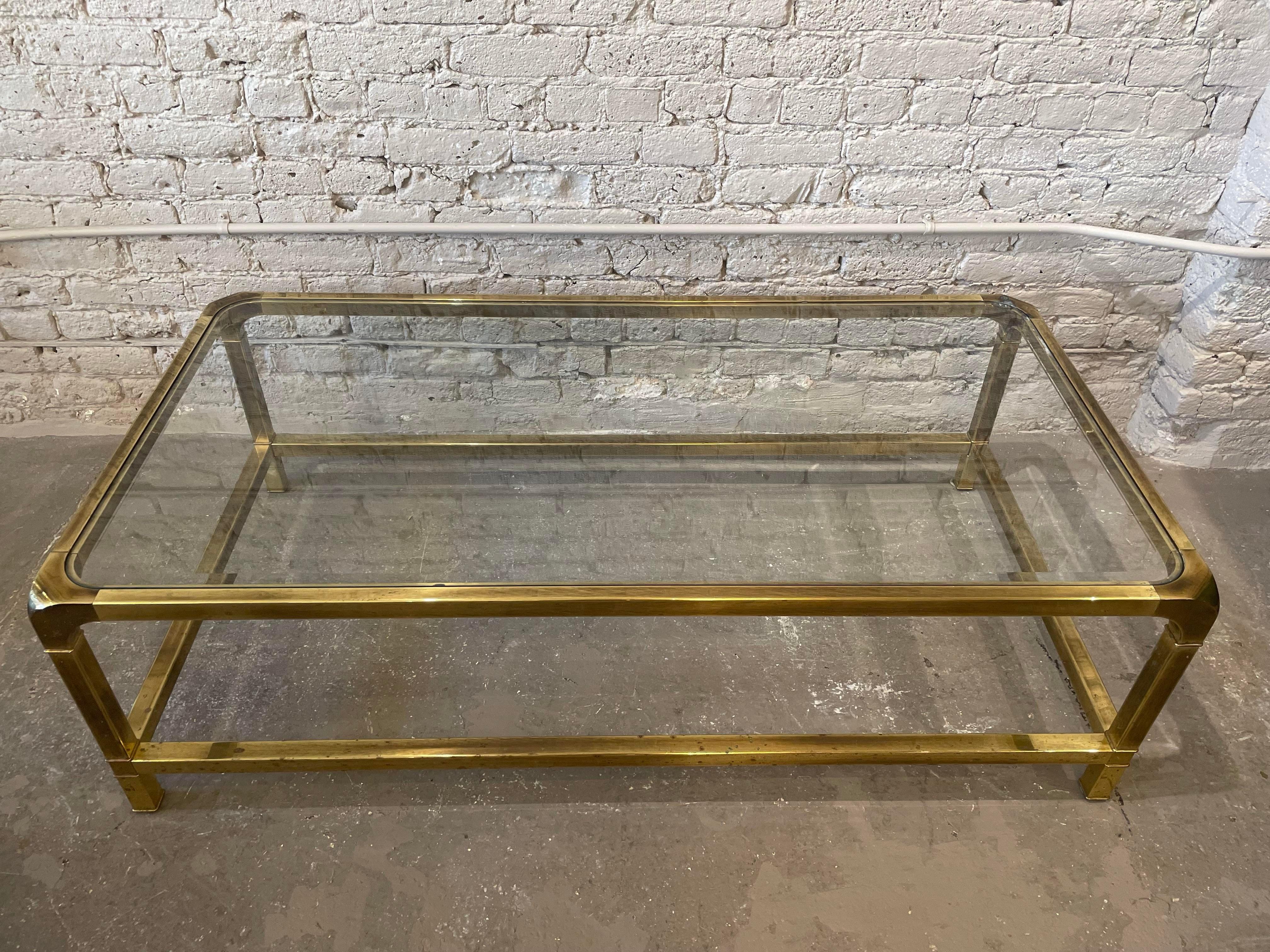 Late 20th Century Vintage 1970s Brass Mastercraft Style Coffee Table For Sale