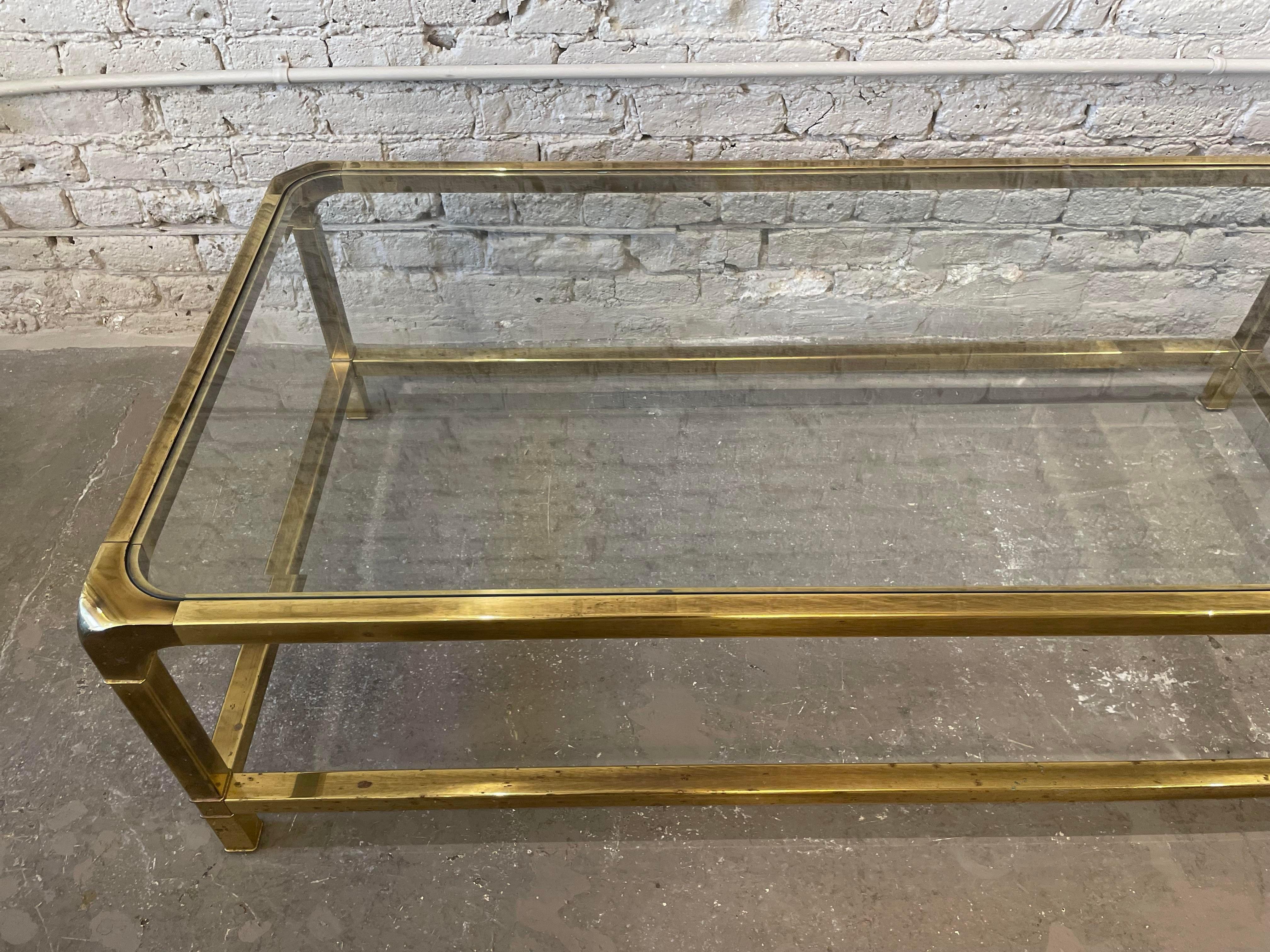 Vintage 1970s Brass Mastercraft Style Coffee Table For Sale 1