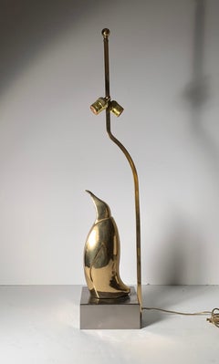 Vintage 1970s Brass Penguin Lamp Attributed to Willy Daro