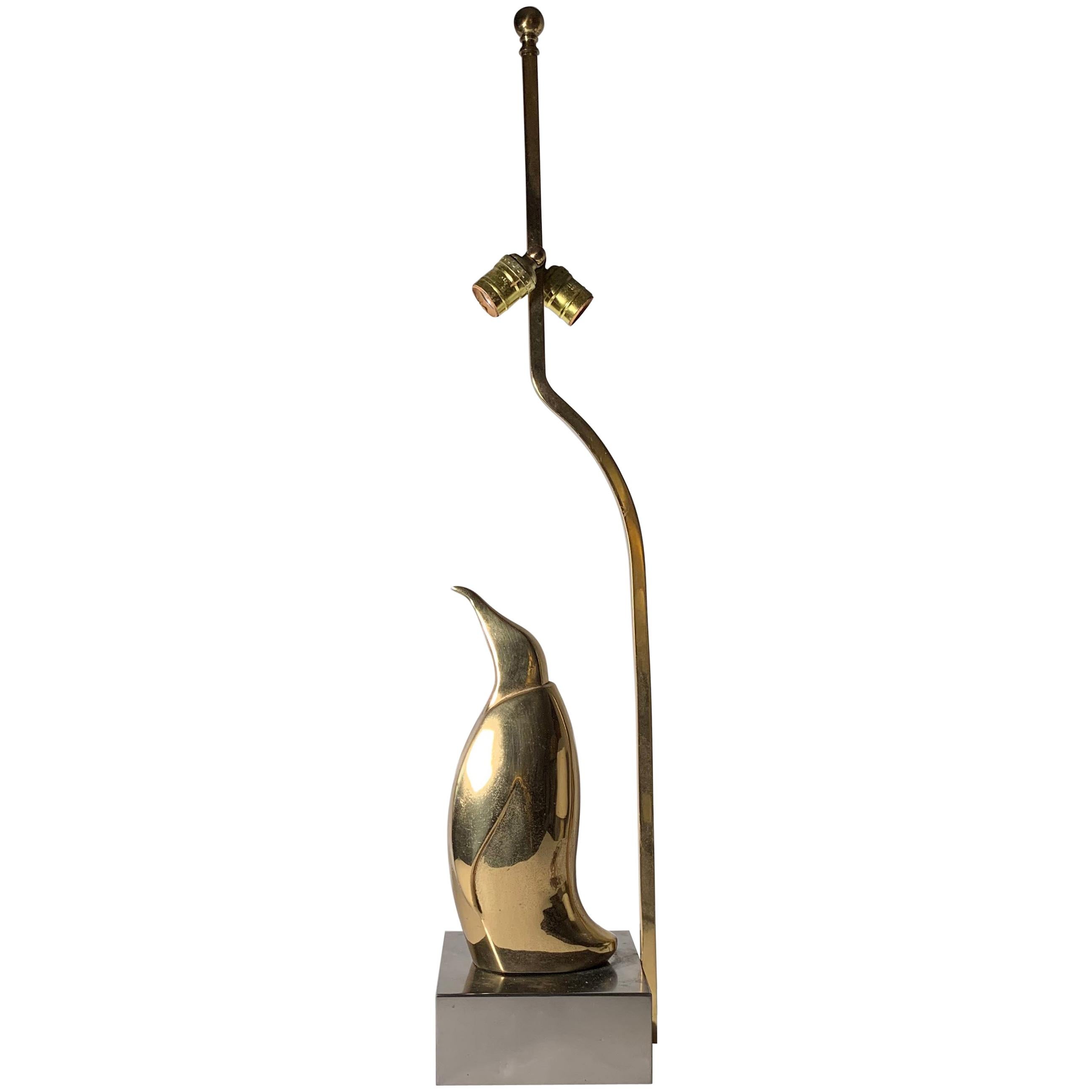 Vintage 1970s Brass Penguin Lamp Attributed to Willy Daro