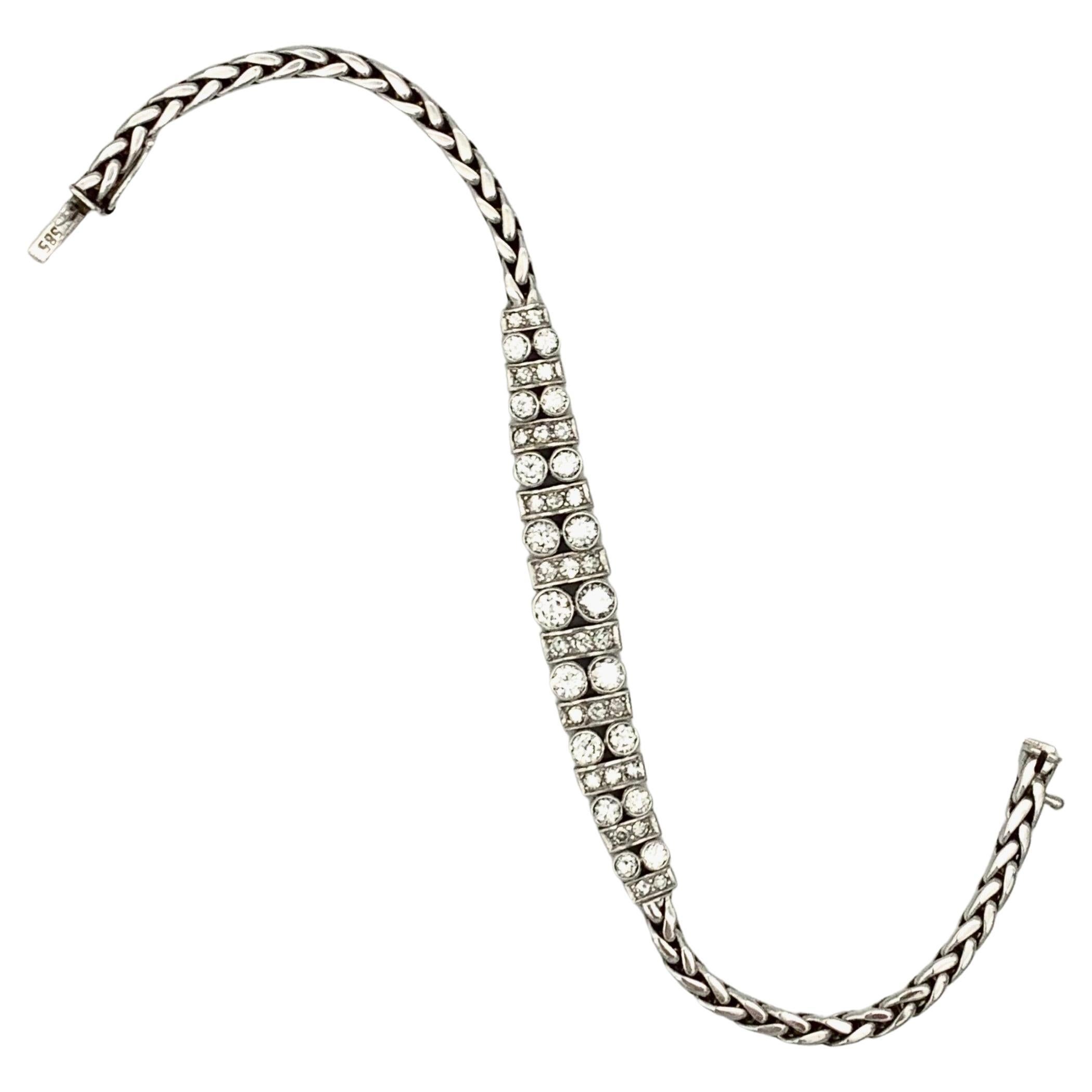 Vintage 1970's Brilliant Cut Diamonds 14 Kt White Gold Flexible Link Bracelet en vente