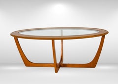 Vintage 1970s British Made Elliptical Glass and Teak Coffee Table
