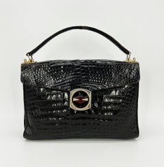 Vintage 1970s Brown Alligator Portfolio Top Handle Tote