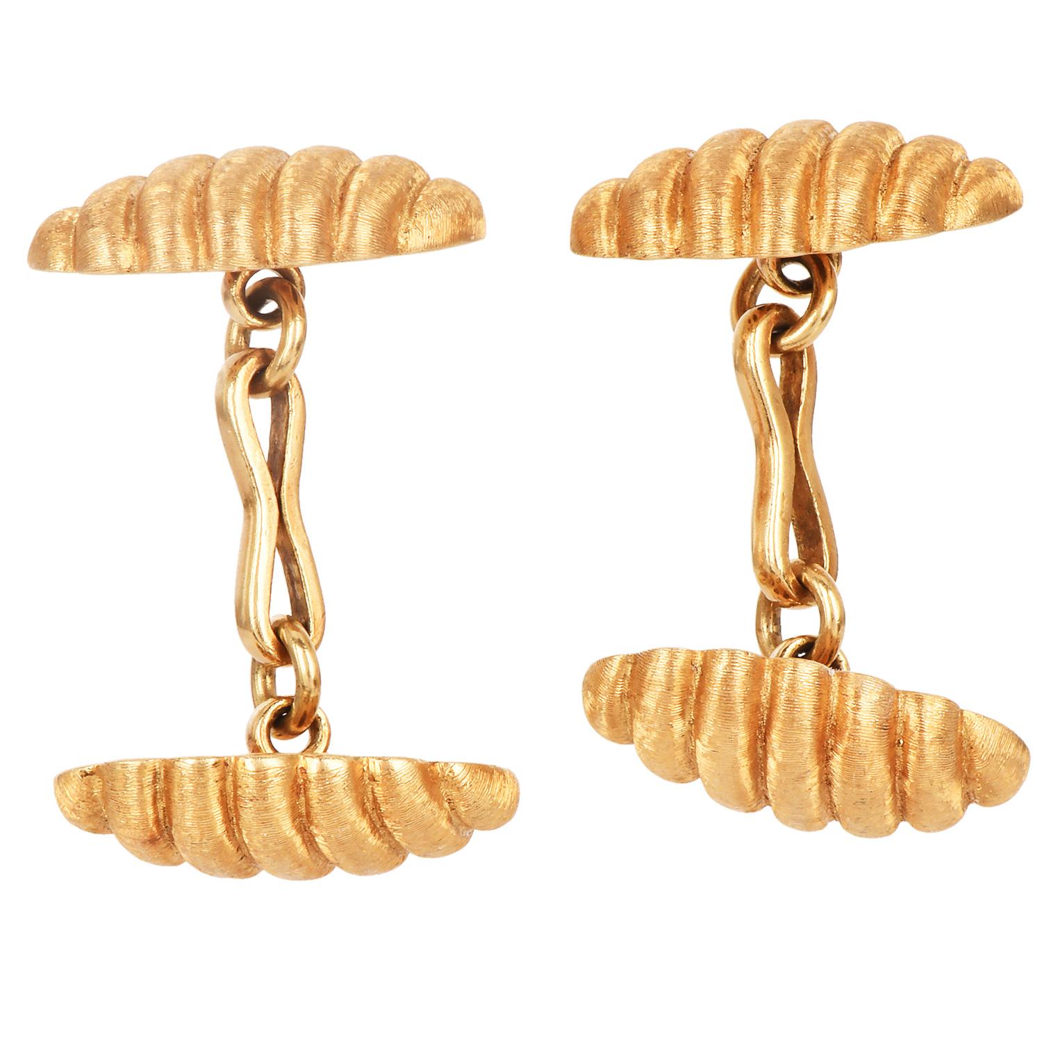 Vintage 1970er Jahre Buccellati 18K Gold Oval geriffelte Manschettenknöpfe für Damen oder Herren im Angebot