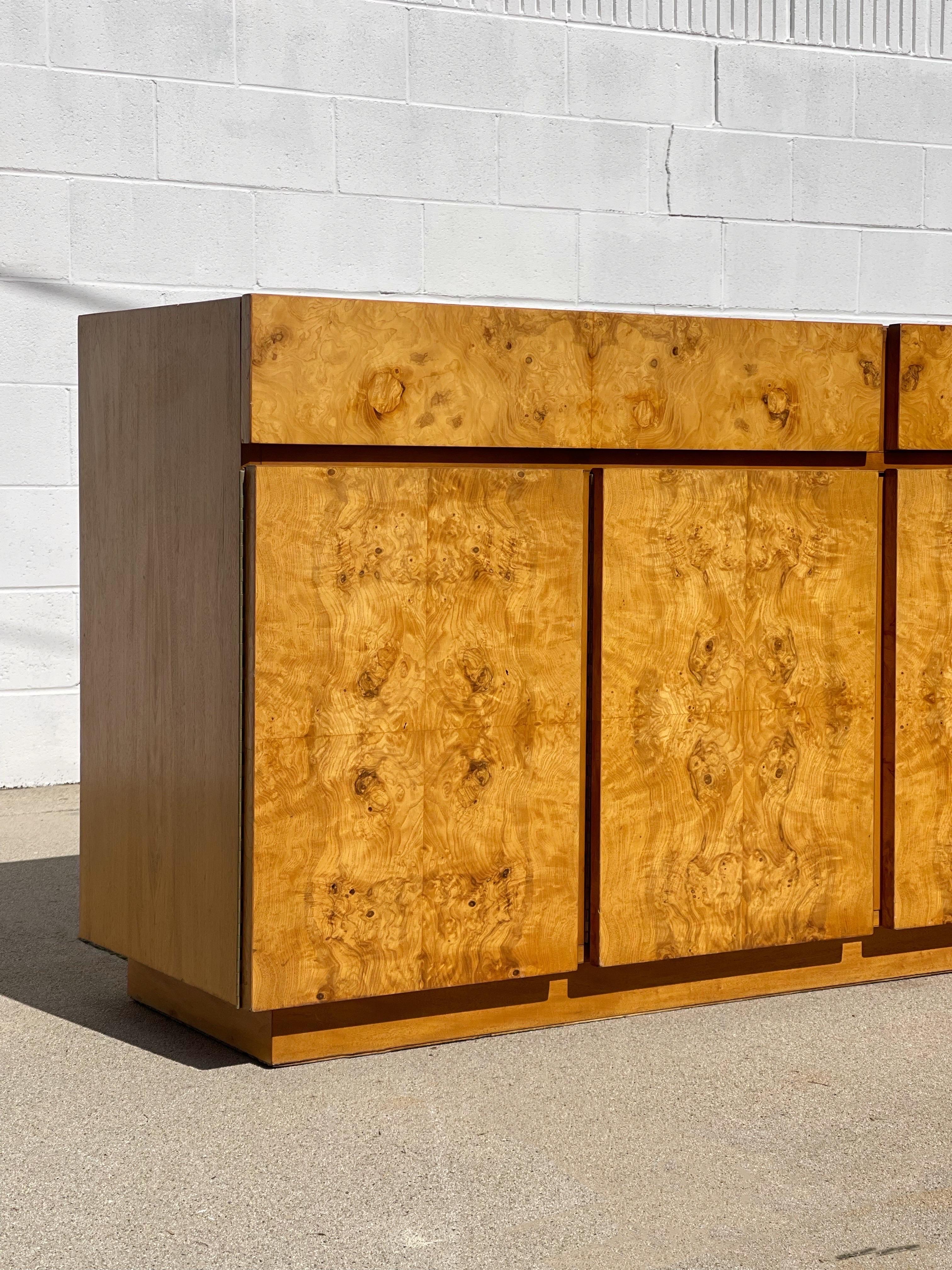 Wood Vintage 1970s Burl Credenza / Buffet by Lane For Sale