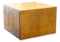 Vintage 1970s Burlwood Cube Cabinet Side End Table Baughman Style