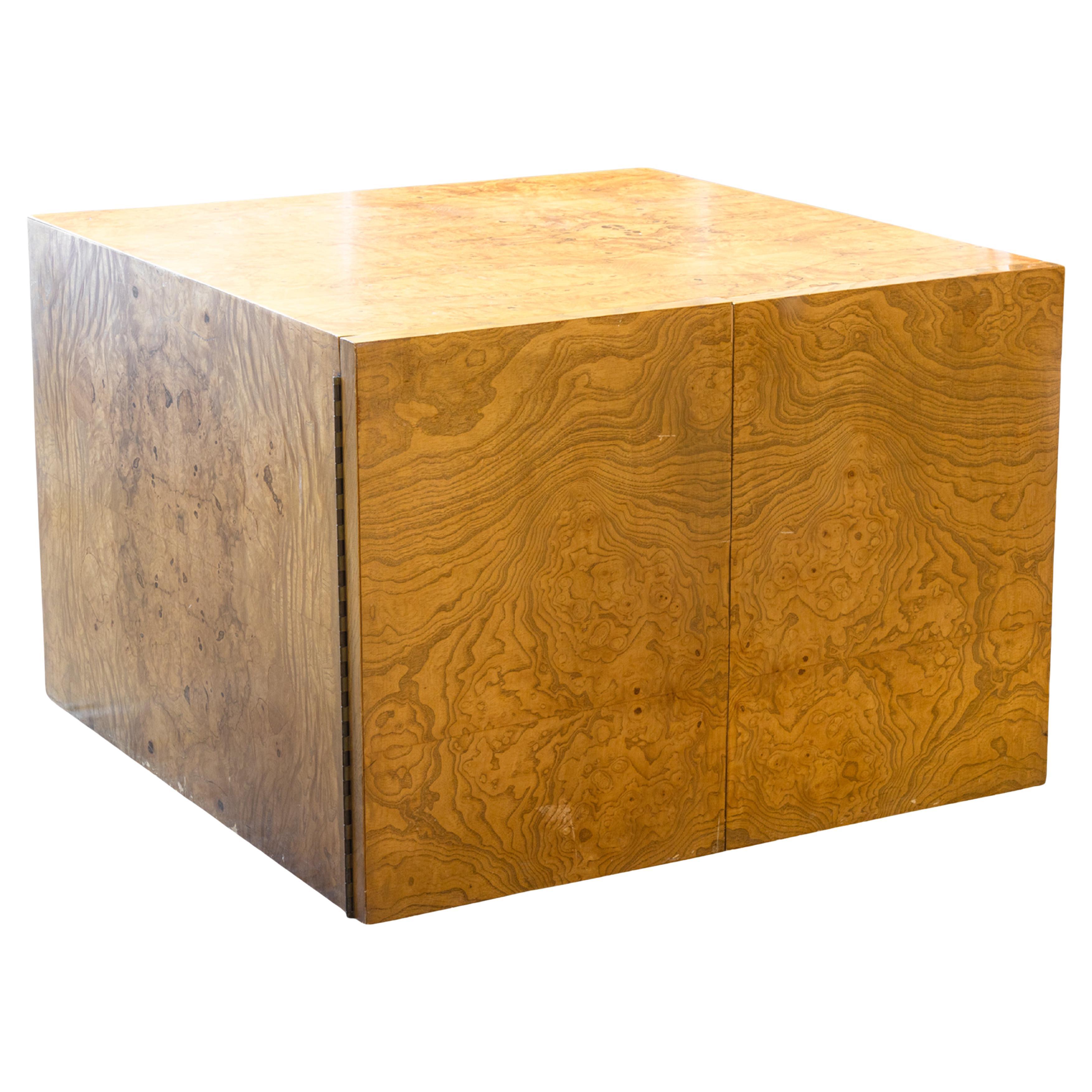 Vintage 1970s Burlwood Cube Cabinet Side End Table Baughman Style