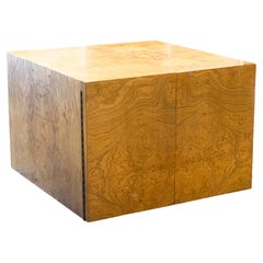 Vintage 1970s Burlwood Cube Cabinet Side End Table Baughman Style
