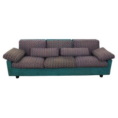 Vintage 1970s Busnelli Three-Seater Sofa - Aqua Green & Patterned Fabric