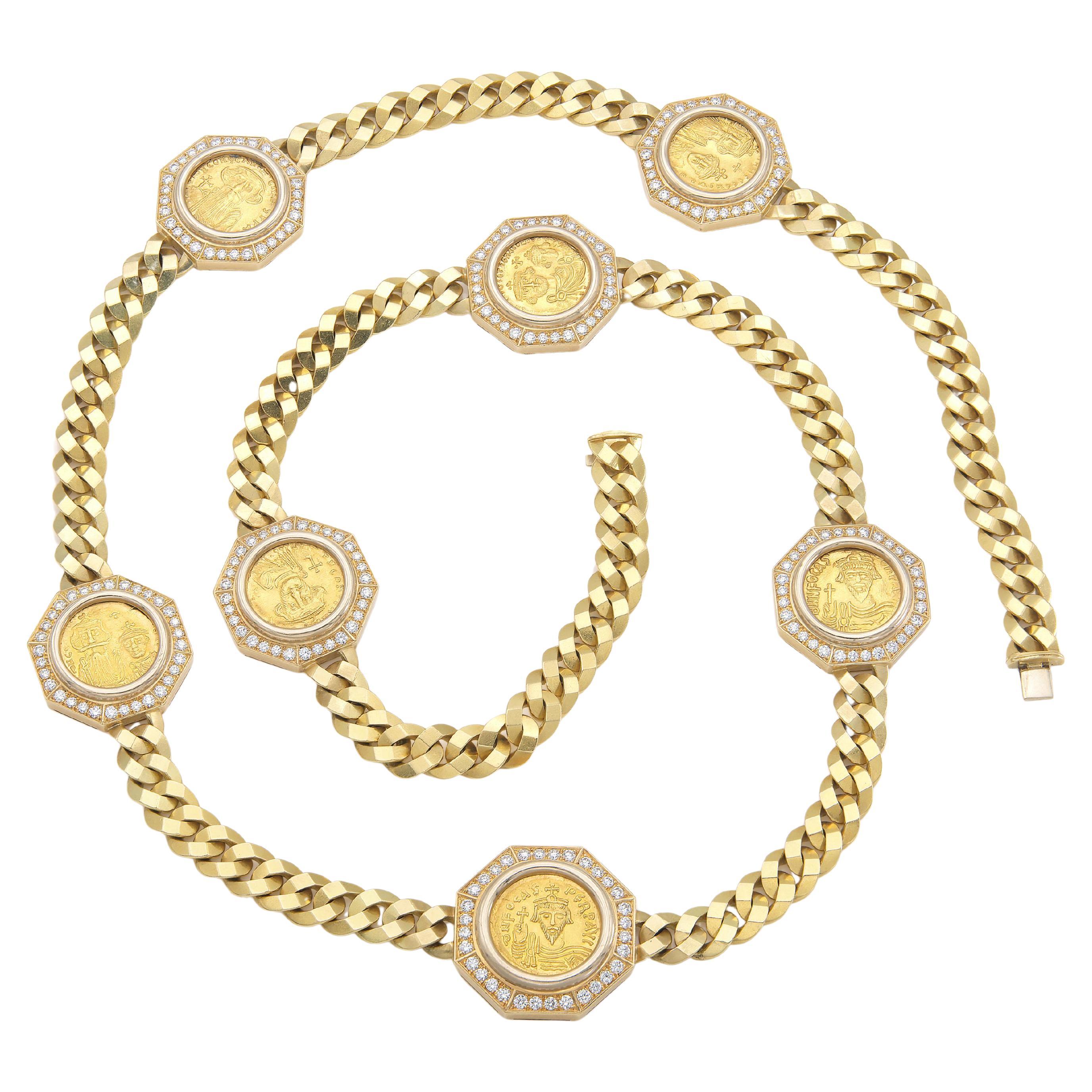Vintage 1970s Bvlgari Monete 7 Coin Chain Necklace