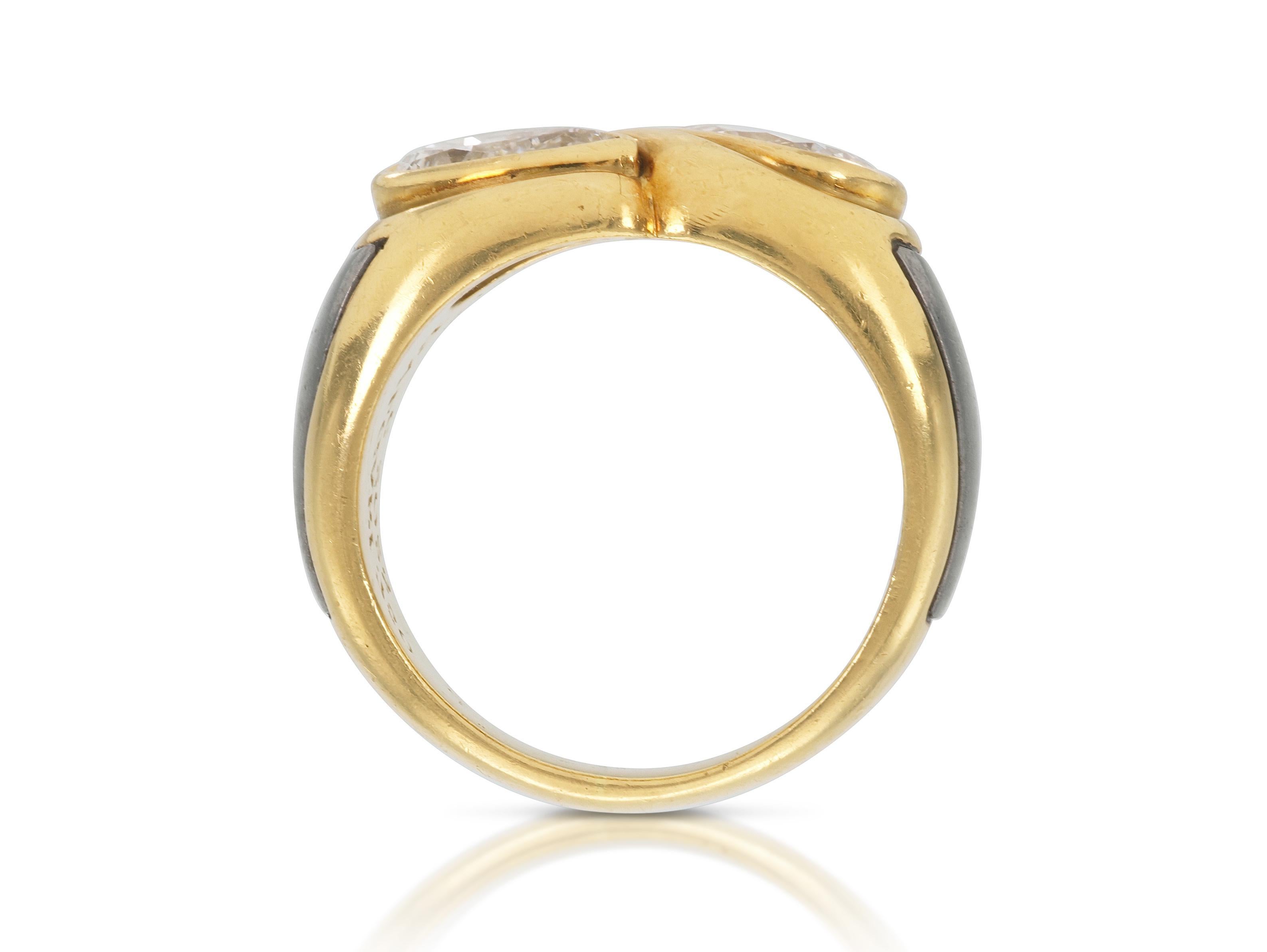 Women's Vintage 1970s Bvlgari Two-Toned Gold and 2.33 Carat Pear-Shaped Diamonds Ring For Sale
