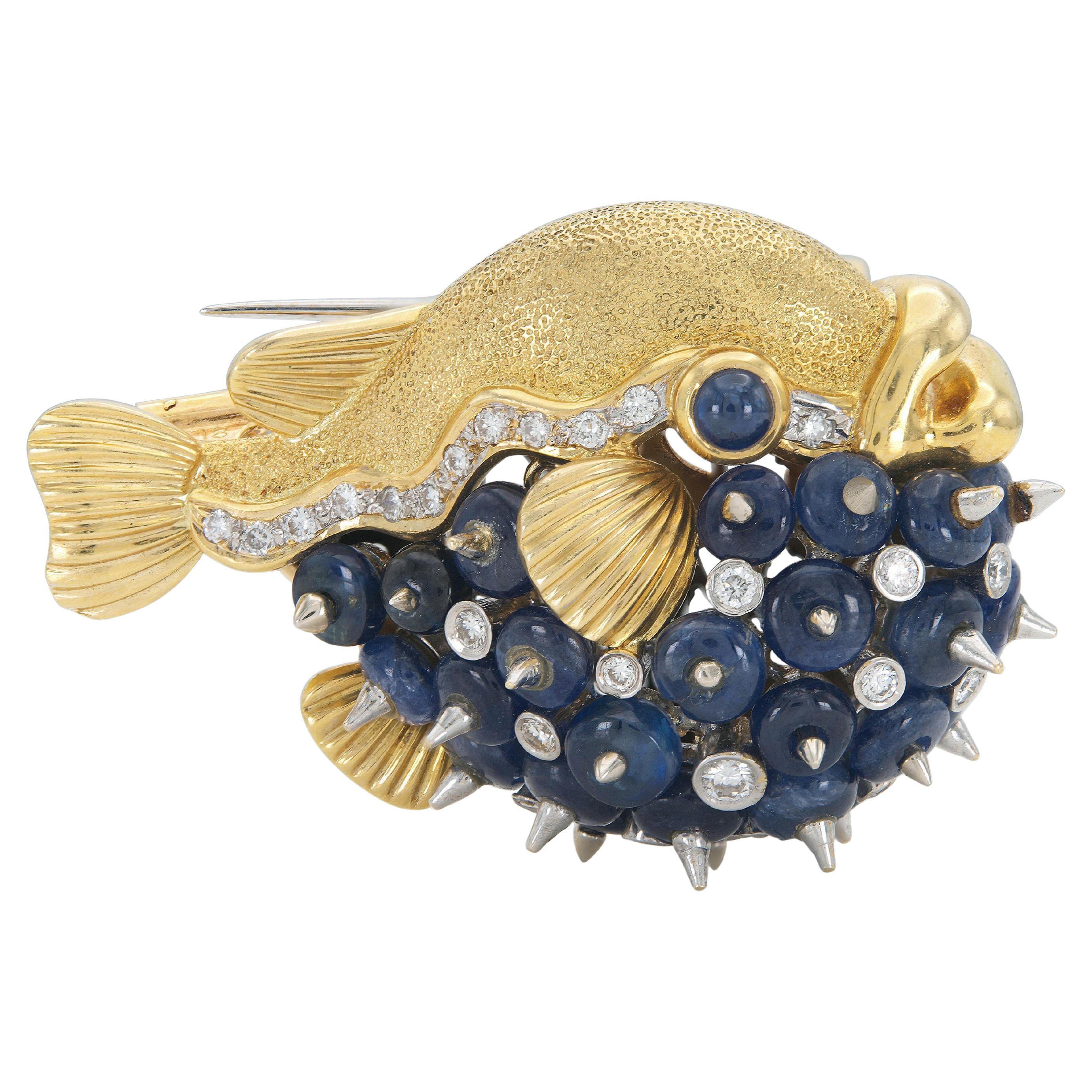 Vintage By 1970: spilla con zaffiro cabochon e diamanti