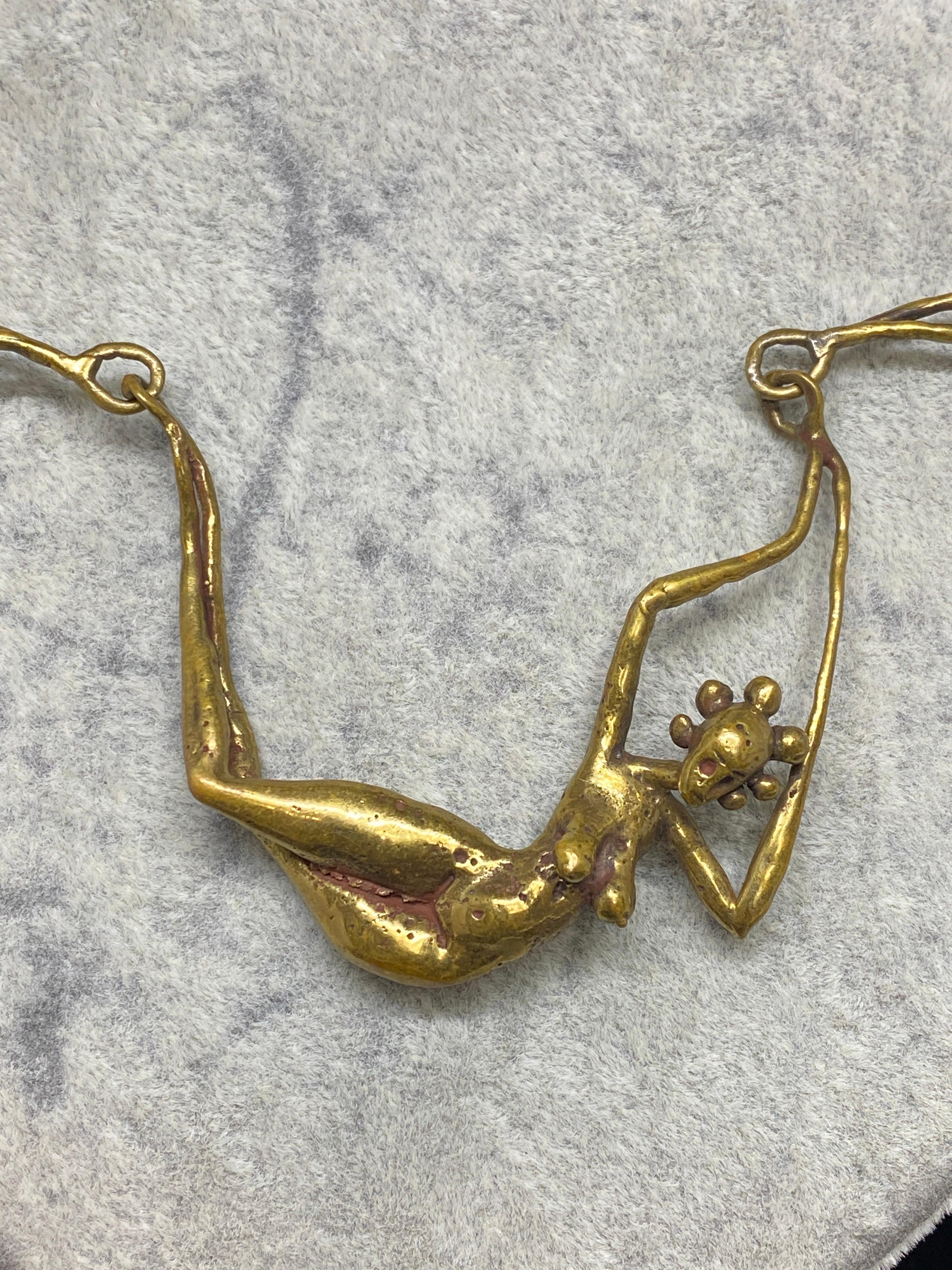 Vintage 1970's Carl Tasha Modernist Brutalist Brass Nudes Necklace Pendant For Sale 4