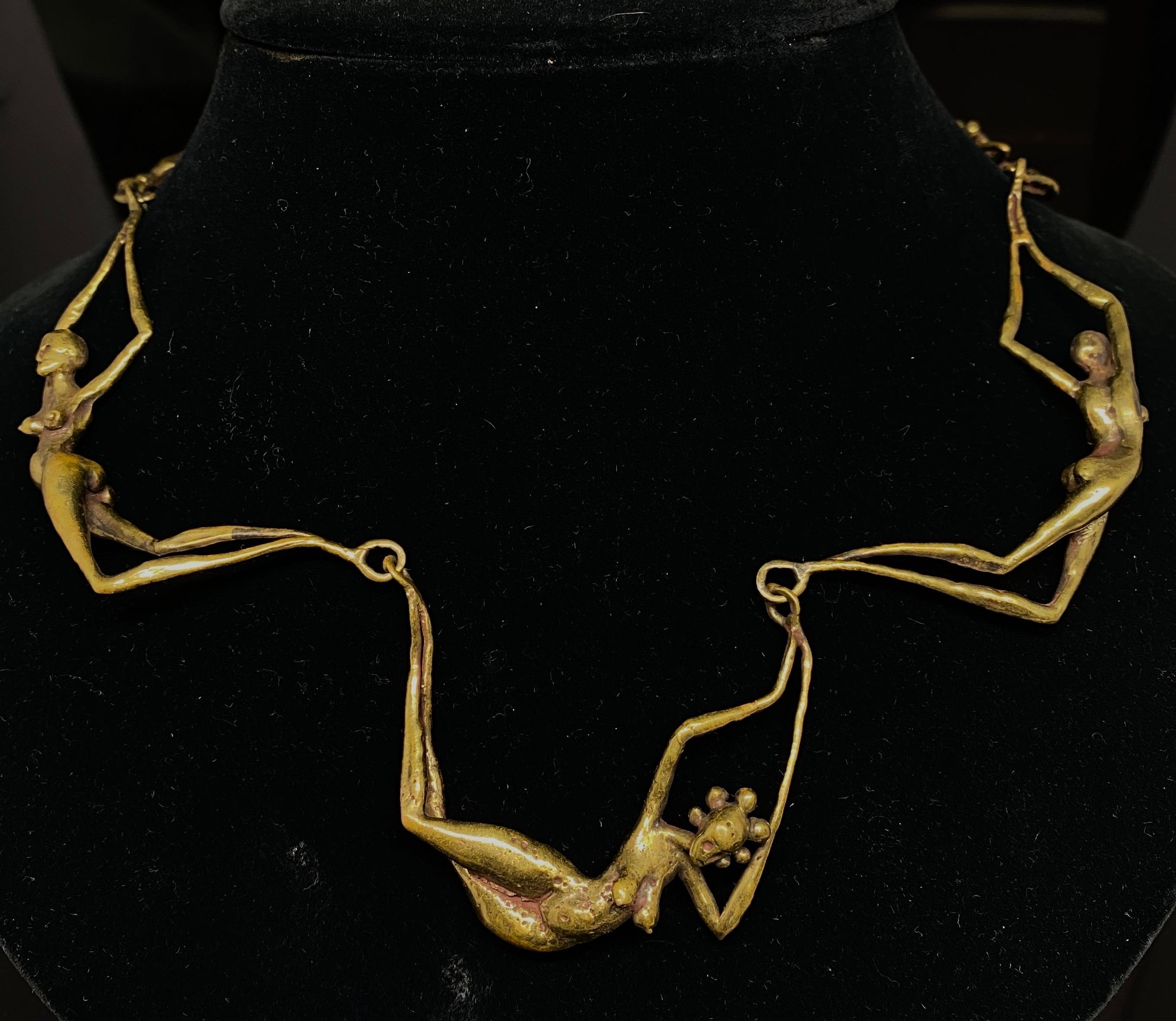 Vintage 1970's Carl Tasha Modernist Brutalist Brass Nudes Necklace Pendant For Sale 7