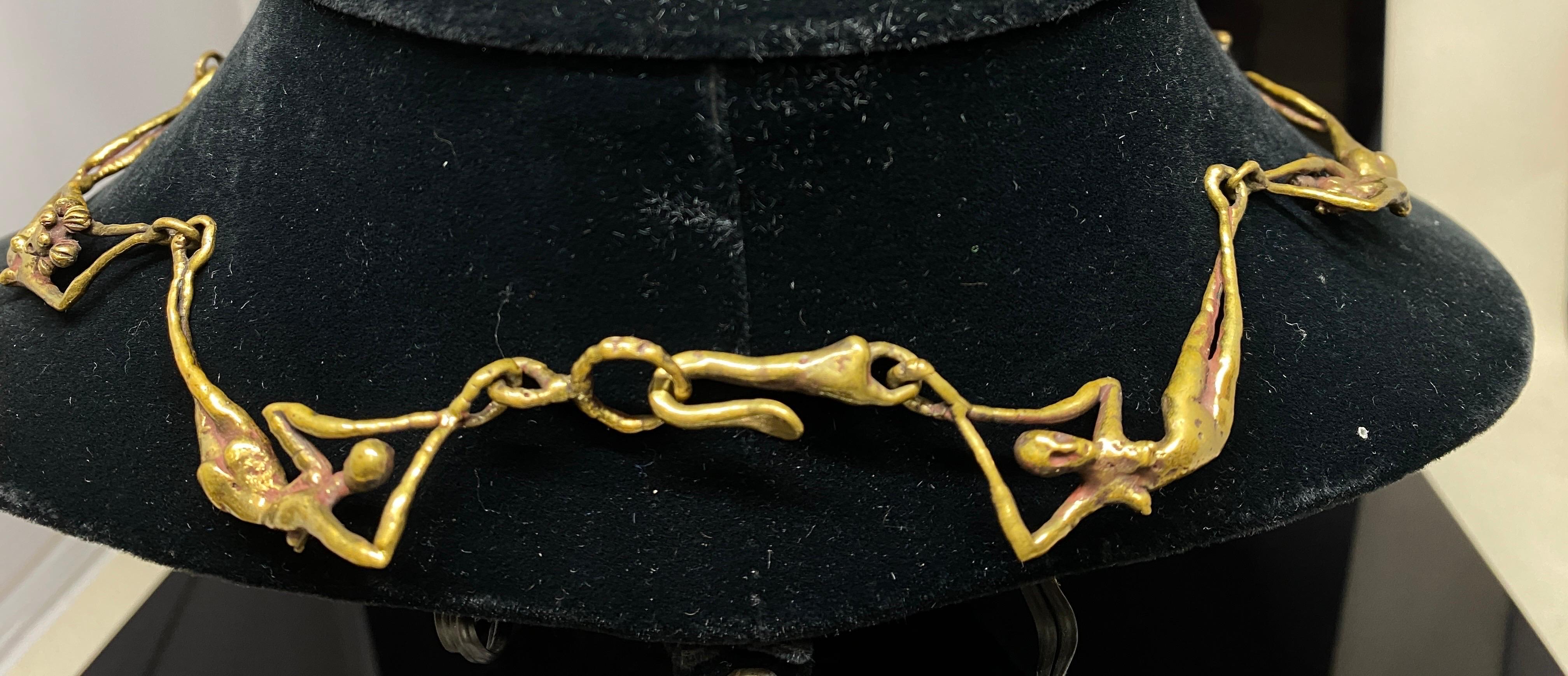 Vintage 1970's Carl Tasha Modernist Brutalist Brass Nudes Necklace Pendant For Sale 8