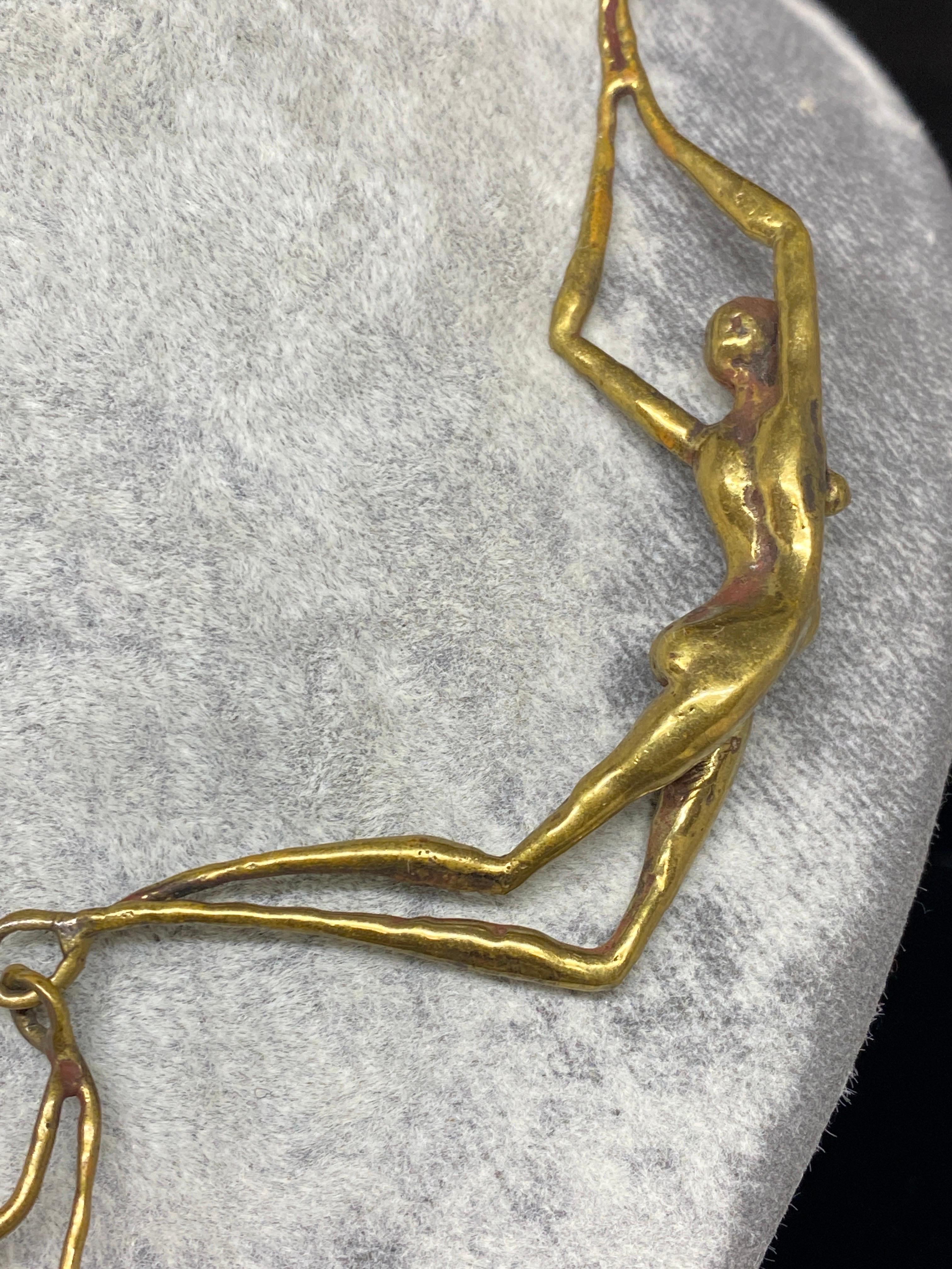 Vintage 1970's Carl Tasha Modernist Brutalist Brass Nudes Necklace Pendant For Sale 4