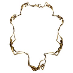 Vintage 1970's Carl Tasha Modernist Brutalist Brass Nudes Necklace Pendant