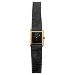 Vintage 1970s Cartier Must Tank Gold Vermeil Black Spider Dial Manual 23mm