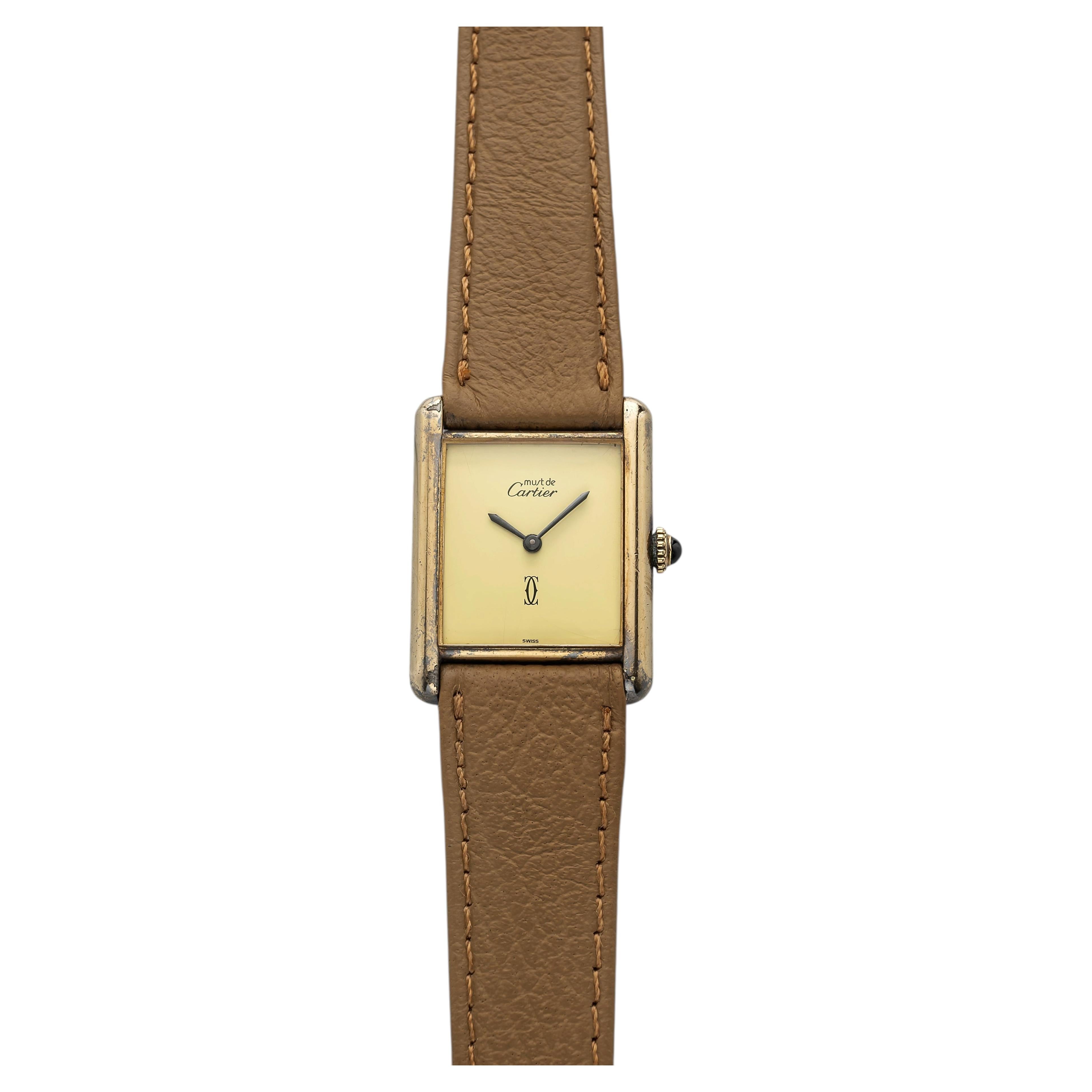 Vintage 1970s Cartier Tank Must Vermeil Lemon Dial Manual 23mm For Sale