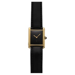 Vintage 1970s Cartier Tank Vermeil Gold-Plated Silver Manual Wind Black Spider D