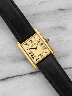 Vintage 1970s Cartier Tank Vermeil Lemon Roman Dial Manual Wind 23mm