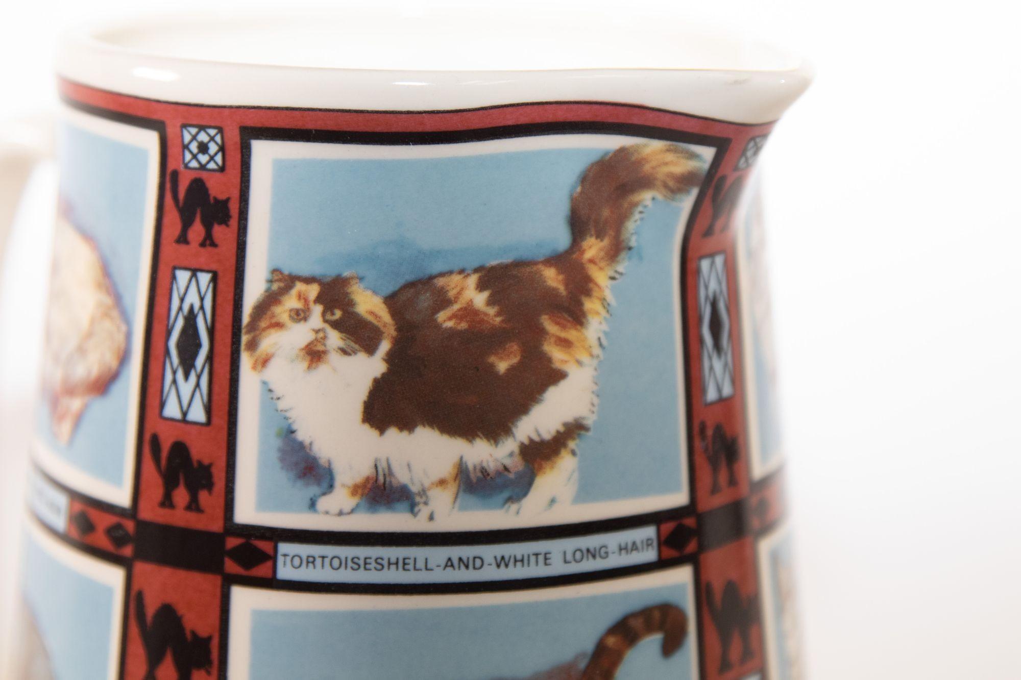 Vintage 1970s Ceramic Pitcher, Derbyshire England with Cat Breeds Pictures 5
