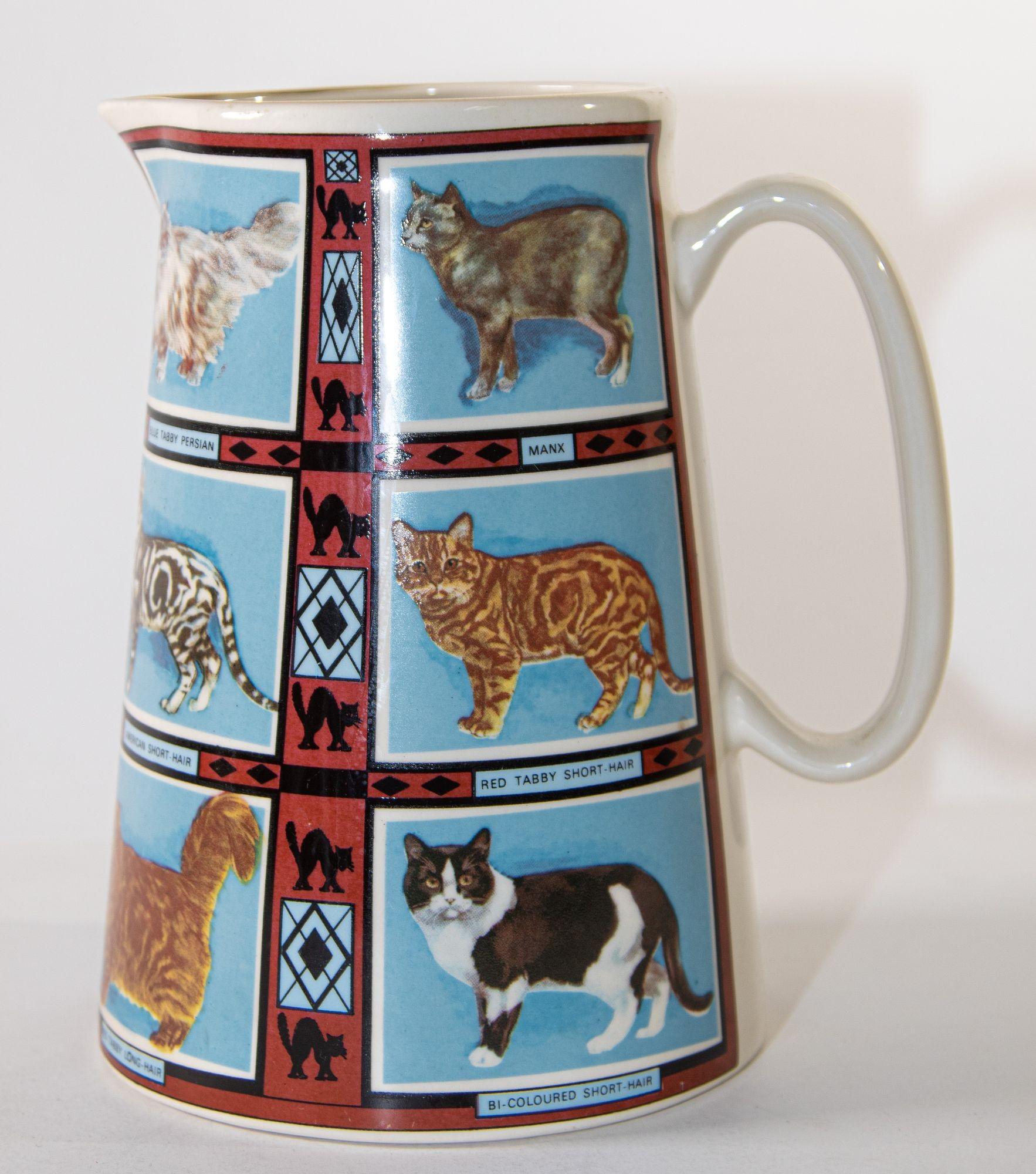 Vintage 1970s Ceramic Pitcher, Derbyshire England with Cat Breeds Pictures 8