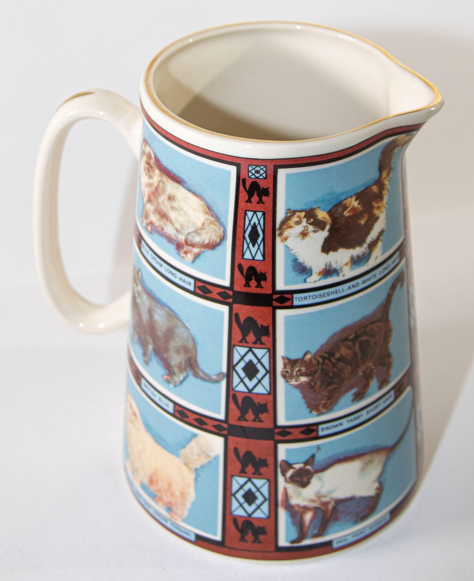 Vintage 1970s Ceramic Pitcher, Derbyshire England with Cat Breeds Pictures 12