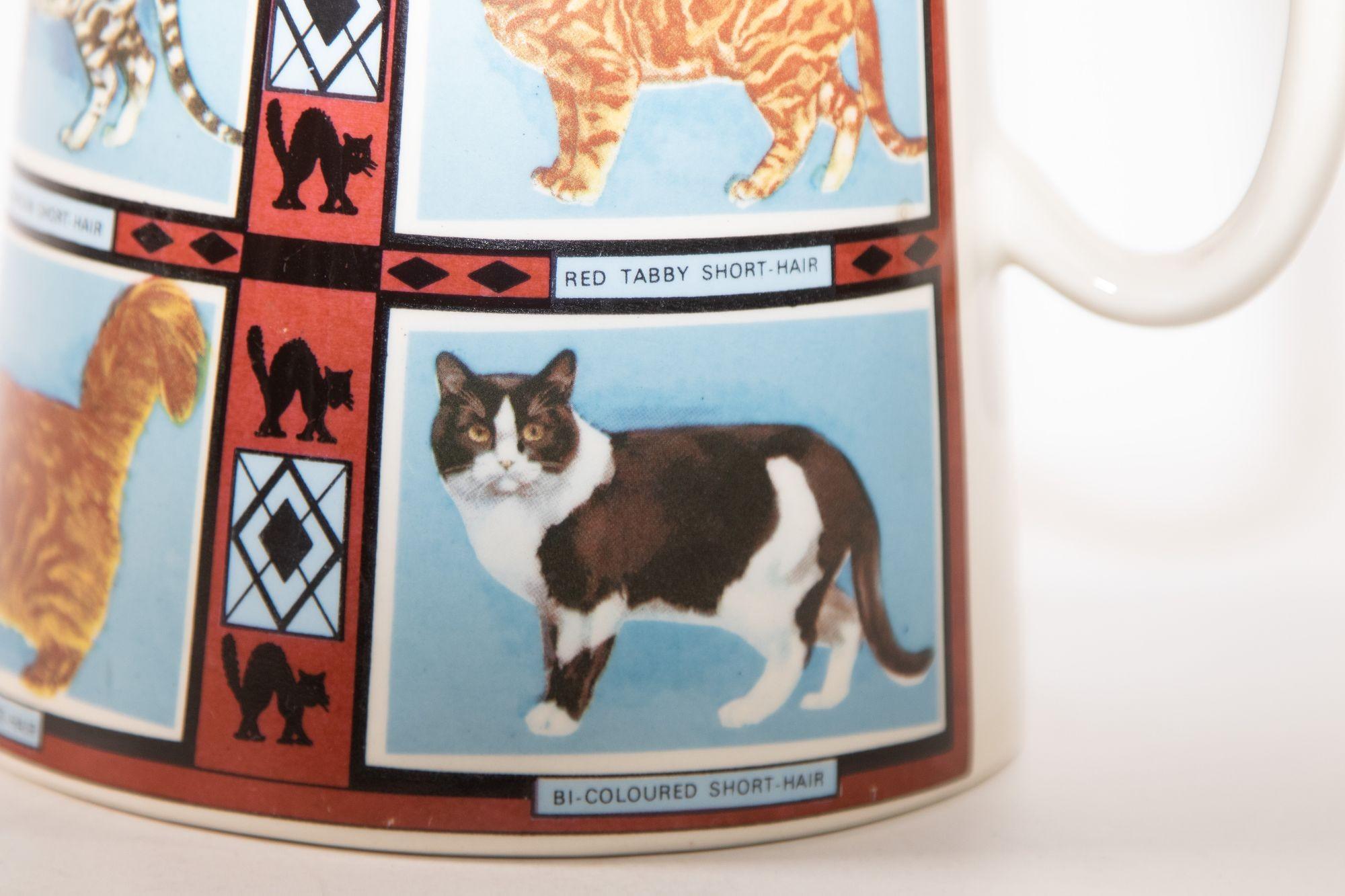 20th Century Vintage 1970s Ceramic Pitcher, Derbyshire England with Cat Breeds Pictures