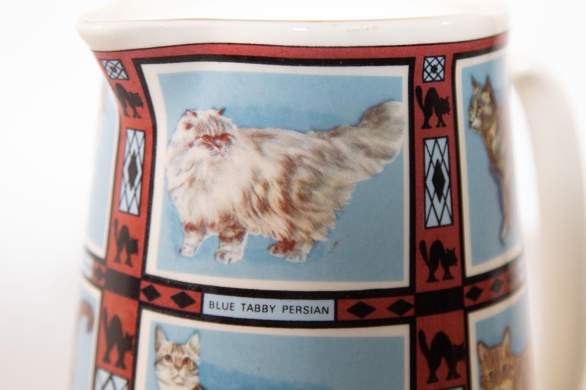 Vintage 1970s Ceramic Pitcher, Derbyshire England with Cat Breeds Pictures 1