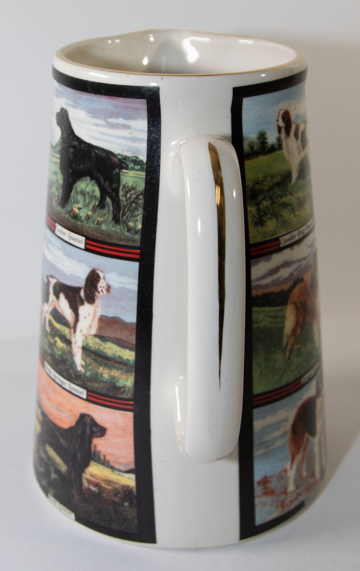 Victorian Vintage 1970s Ceramic Pitcher, Derbyshire England with Dog Breeds Pictures For Sale