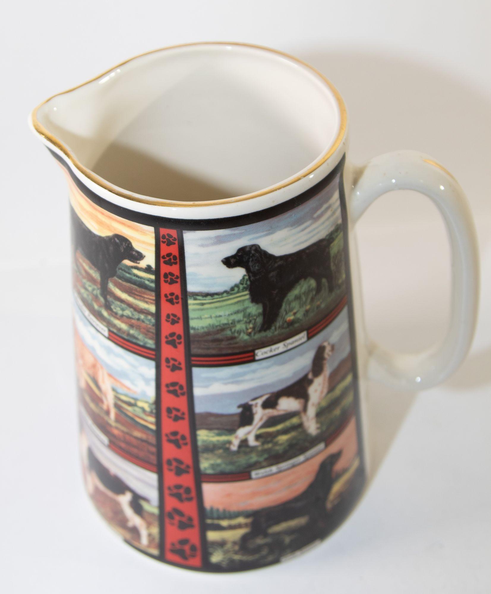 English Vintage 1970s Ceramic Pitcher, Derbyshire England with Dog Breeds Pictures For Sale