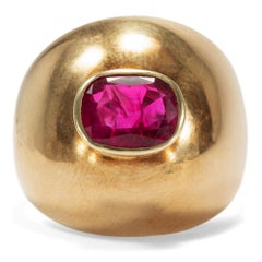 Vintage 1970s Certified Untreated No Heat 1.4 Carat Burma Ruby Gold Domed Ring