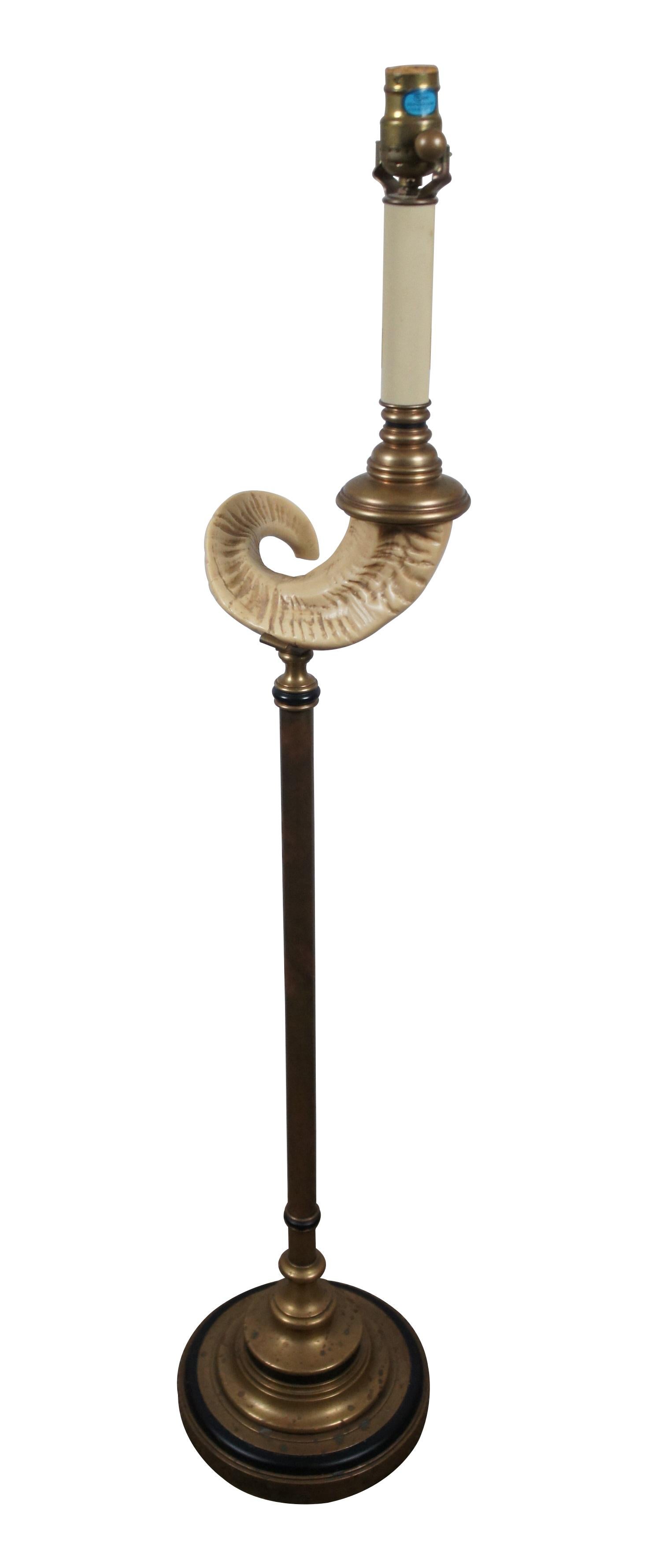 British Colonial Vintage 1970s Chapman Brass Faux Rams Horn Library Reading Floor Lamp 51