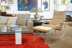 Vintage 1970s Charles Hollis Jones Velvet Lucite Rocking Chair and Ottoman