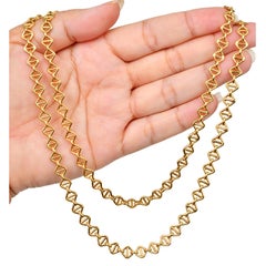 Vintage anni '70 Chic Collana lunga 34" in oro giallo bianco 18K con catena a maglie strutturate