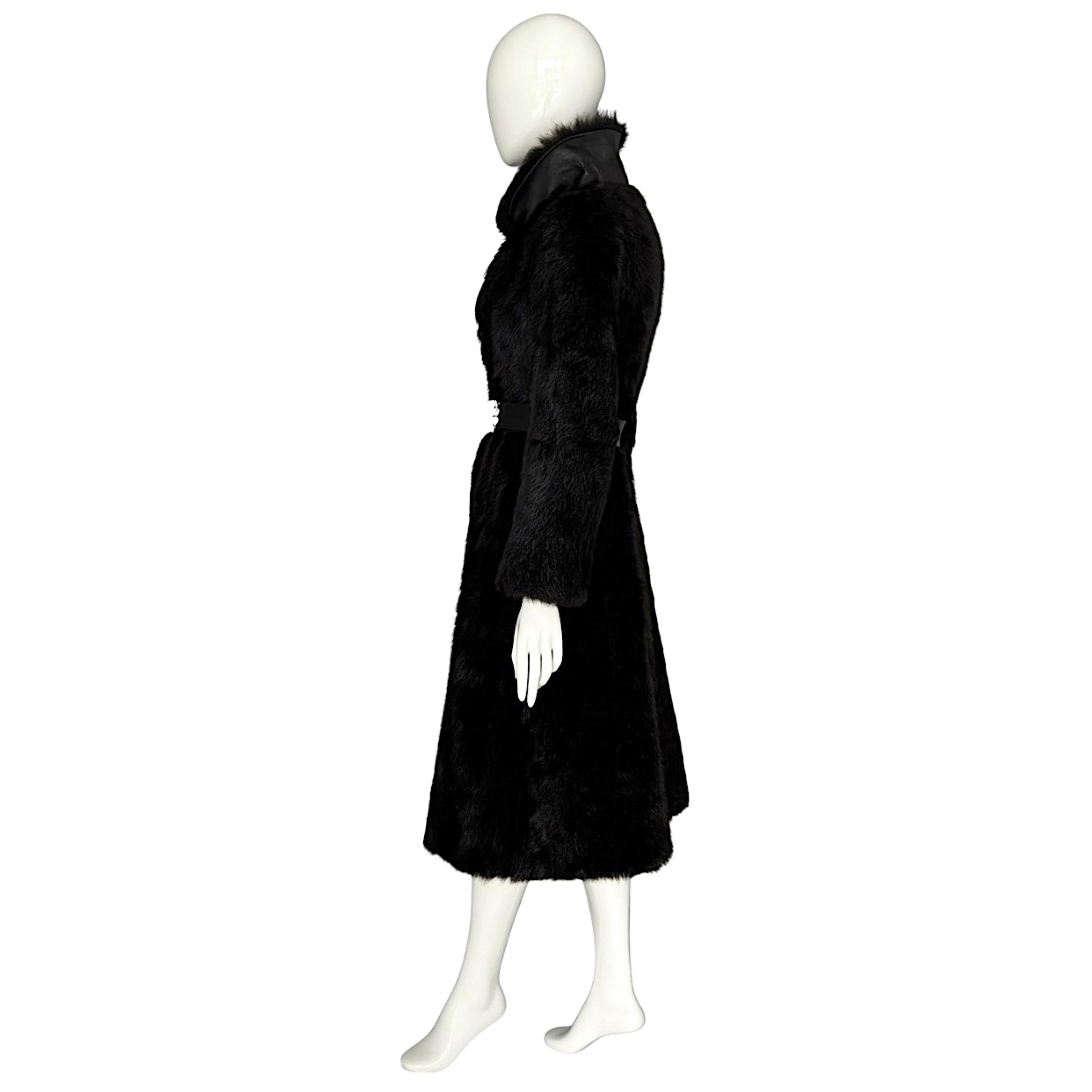 Women's Vintage 1970s Chocolate Brown Belted Coat with Leather & Mesh Buckle Detail For Sale