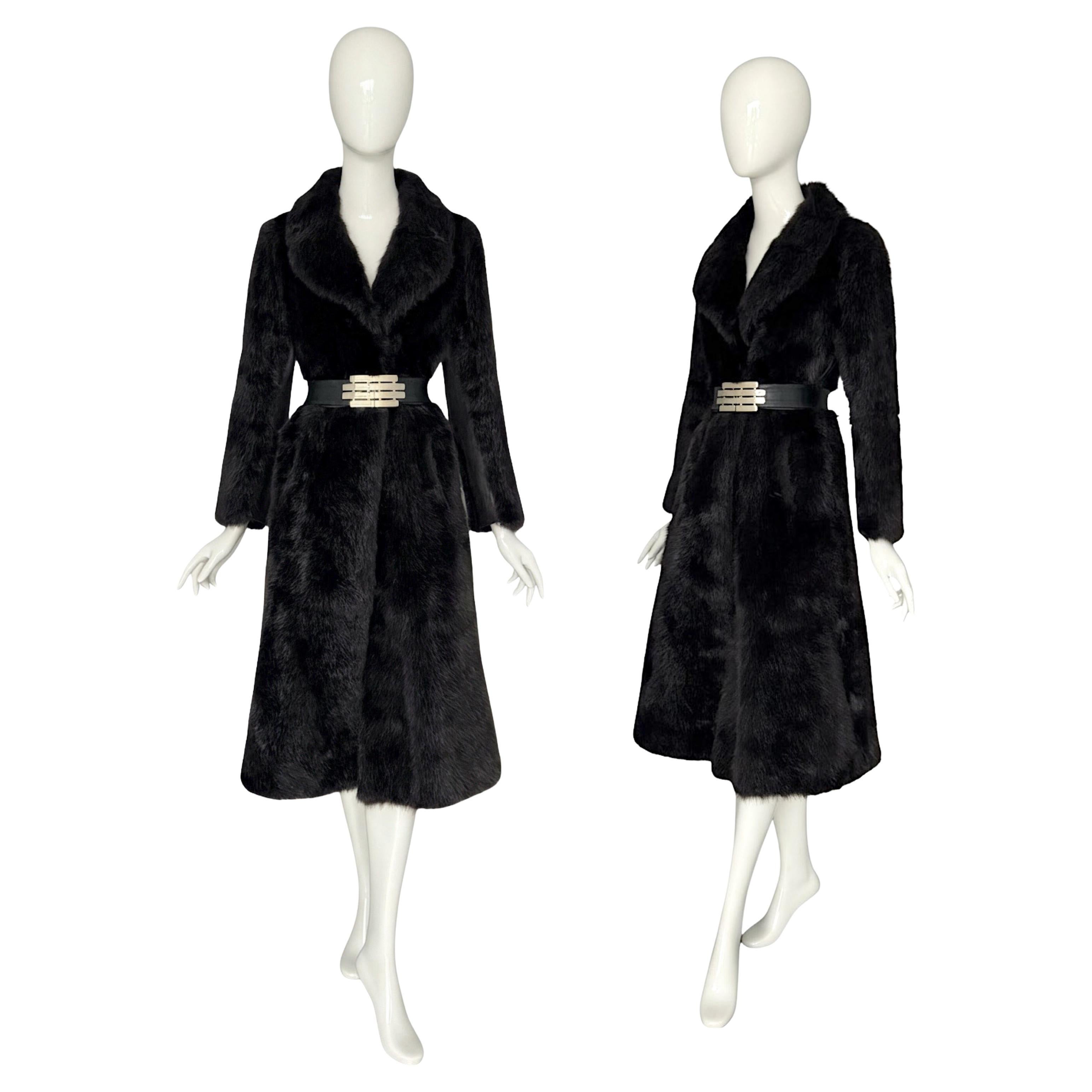 Vintage 1970s Chocolate Brown Belted Coat with Leather 
Mesh Buckle Detail For Sale