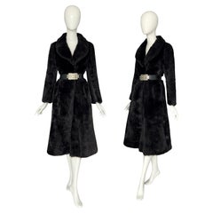 Vintage 1970s Chocolate Brown Belted Coat with Leather
Mesh Buckle Detail