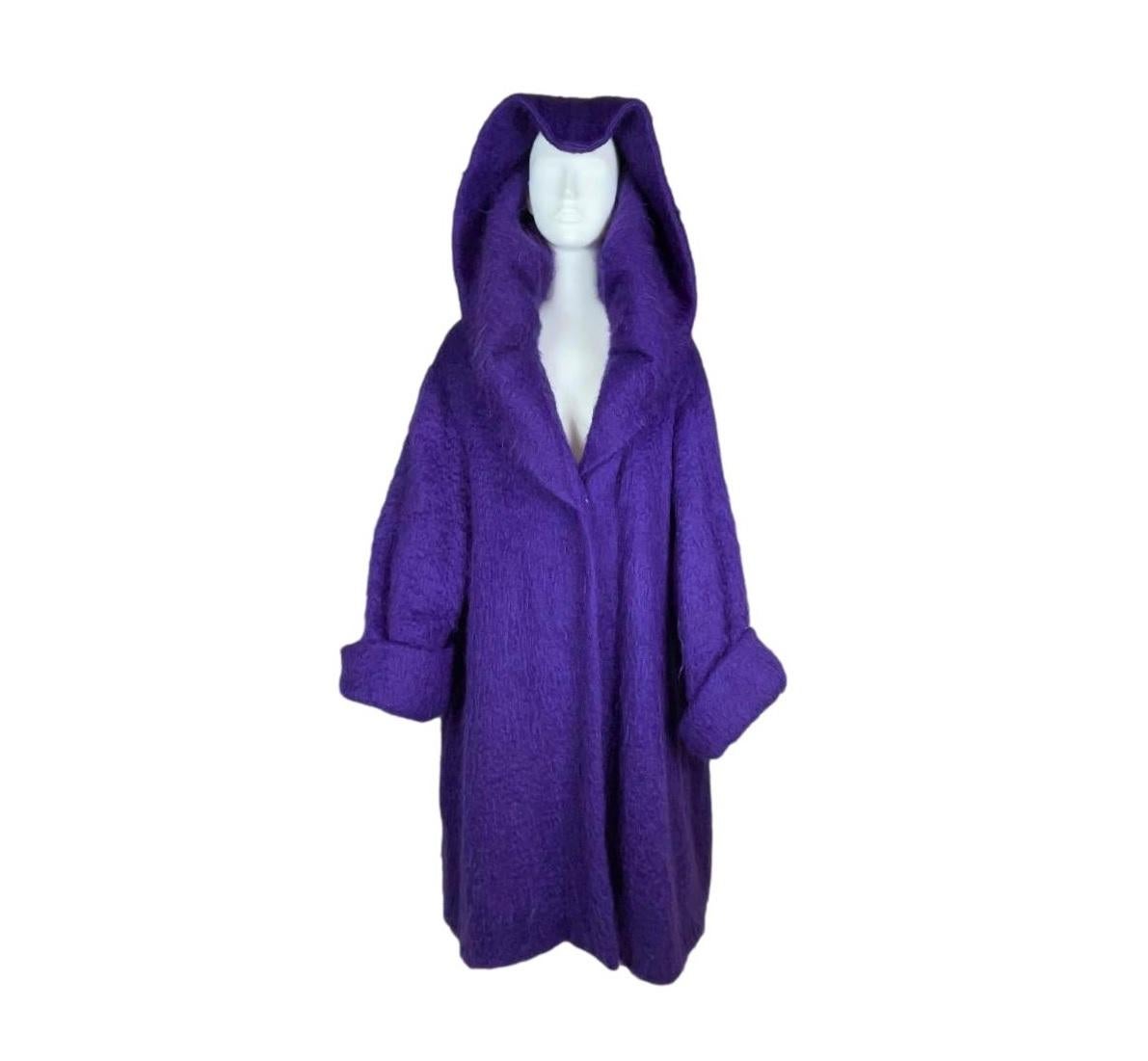 Vintage 1970's Christian Dior Boutique Purple Fuzzy Fleece Swing Coat
