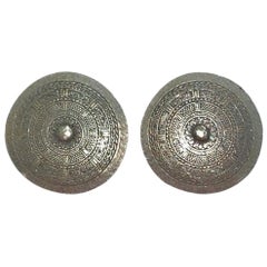 Retro 1970's Christian Dior Silver Large Round Tribal Earrings