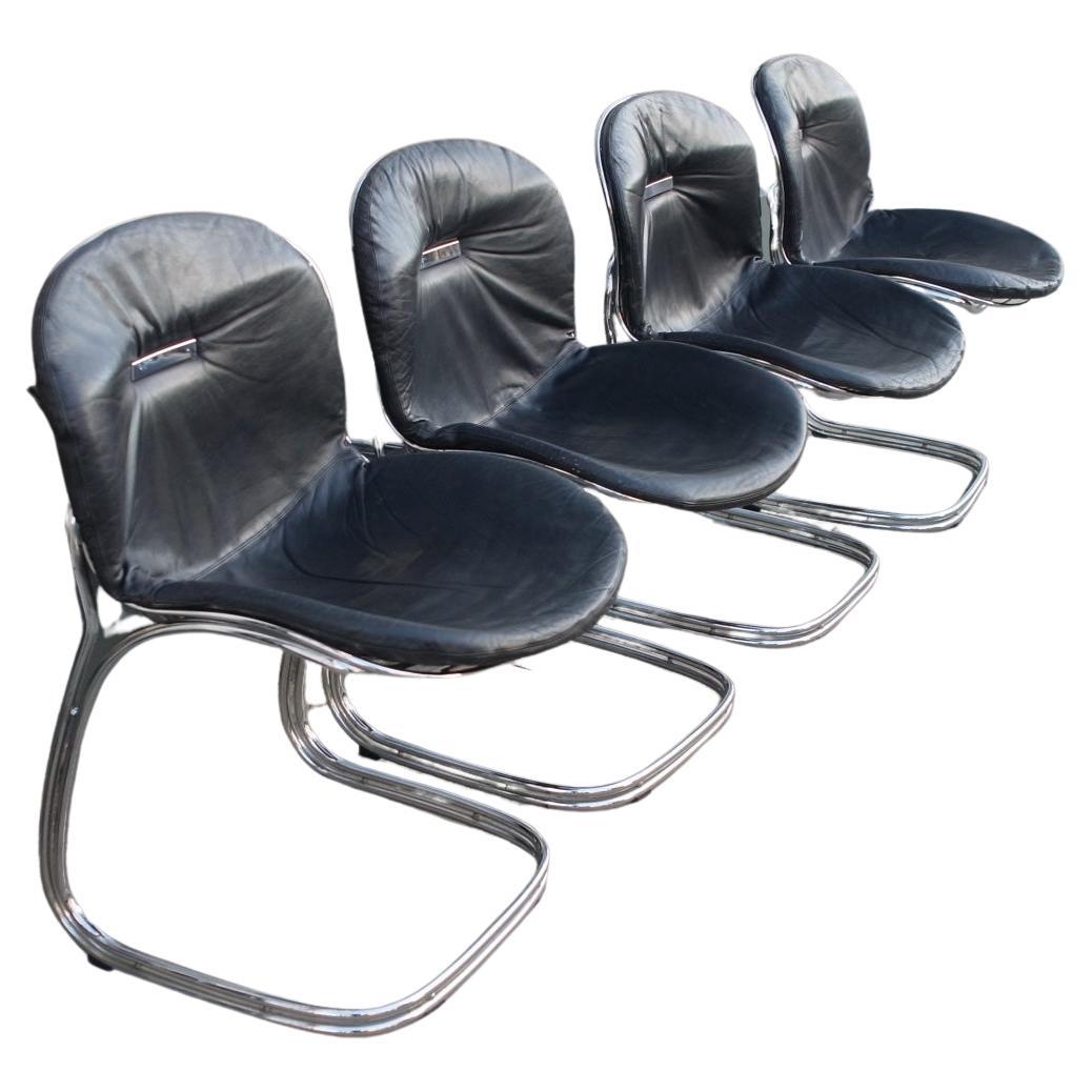 Vintage 1970s Chrome and Leather 'Sabrina' Chair by Gastone Rinaldi for RIMA For Sale