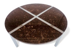 Vintage 1970s Chrome and Marble Resin Round Coffee Table Baughman Style