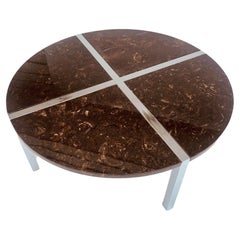 Vintage 1970s Chrome and Marble Resin Round Coffee Table Baughman Style